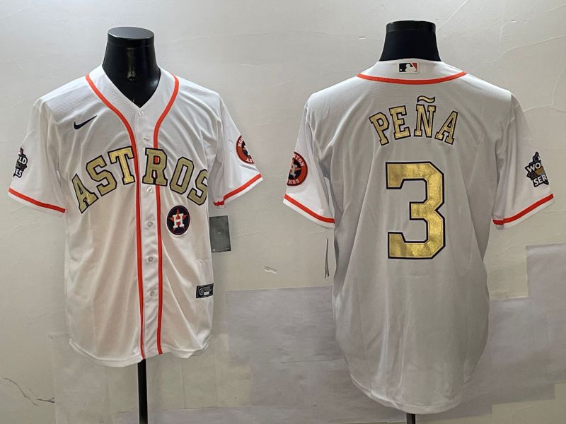 Men Houston Astros 3 Pena White Gold Game 2025 Nike MLB Jersey style 6